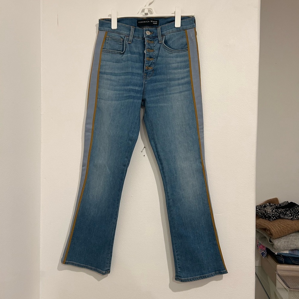 Veronica Beard Light Blue Jeans with Tan Stripes - Picture 2 of 6